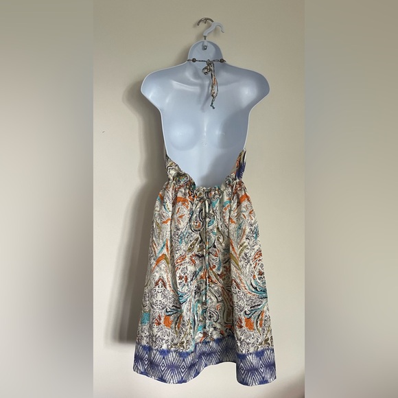 Sundance Silk Blend Printed Open Back Neck Tie Halter Giovanna Dress Size Large - Picture 4 of 7